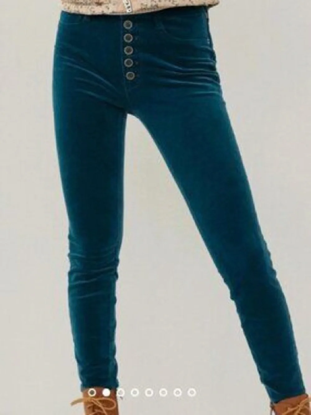 Anthropologie Pilcro Teal Blue High Rise Skinny Cropped Corduroy Retro Pants 26